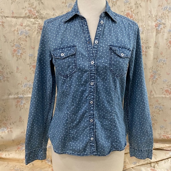 Tiny Hearts Print Denim Buttondown - Picture 3 of 5